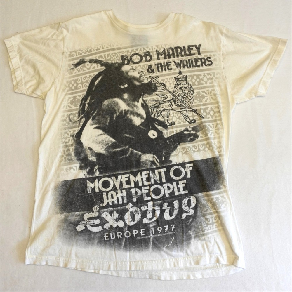 Zion Rootswear Shirt Mens L White Bob Marley Exodus Europe 1977 Graphic Tee